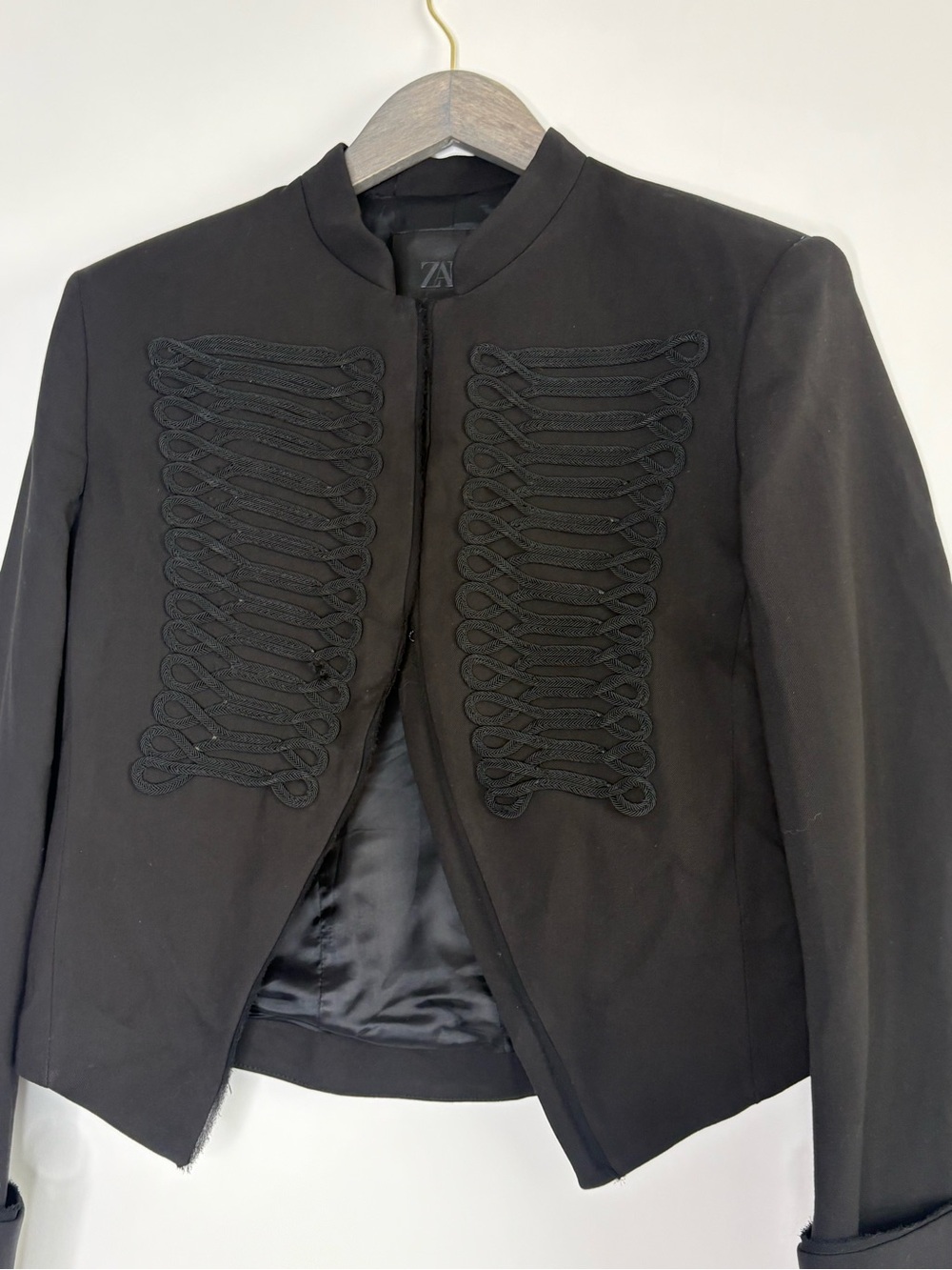 Zara Black Wool Blend Fitted Frog Clasp Blazer Military Jacket Crop Coat - Picture 6 of 12